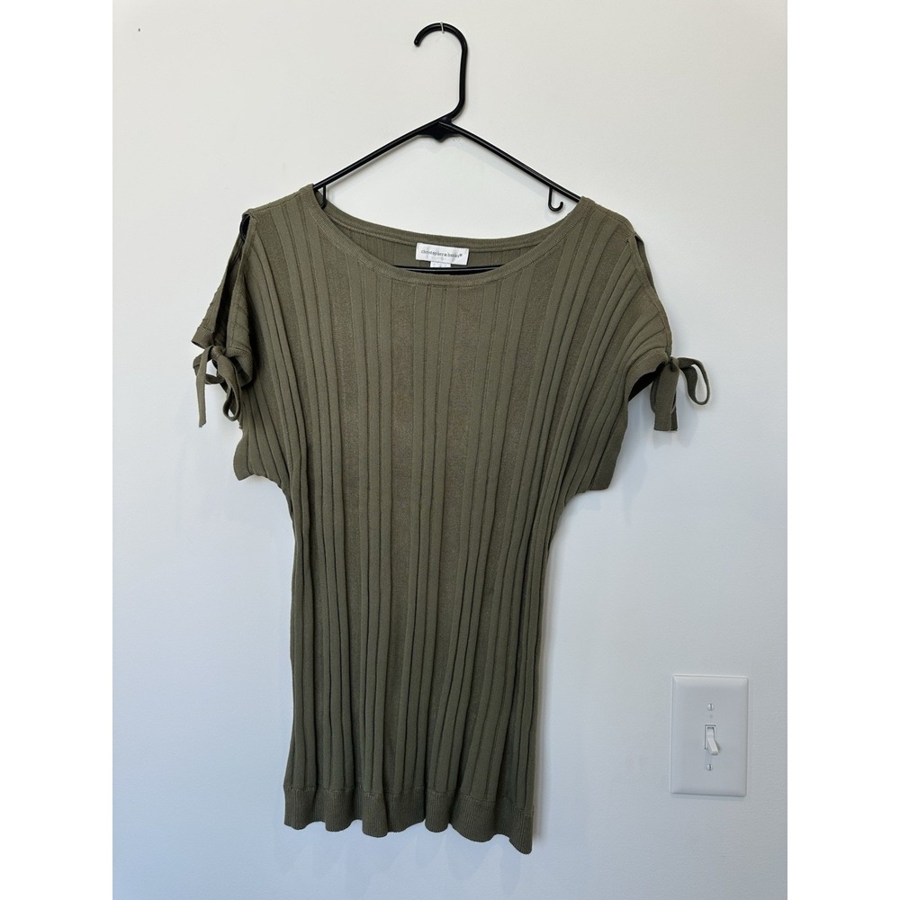 Christopher & Banks Women's Ribbed Short Sleeve Sweater with Shoulder Cut outs